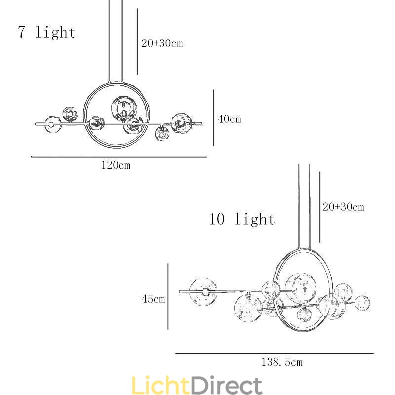 Moderne metalen kroonluchter met heldere glazen bubbels hanglampen