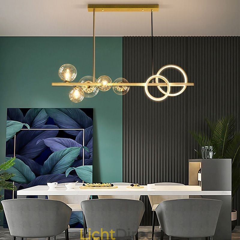 Moderne glazen bubbel hanglamp zwarte lange beugellampen