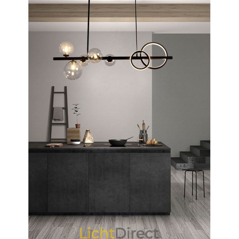 Moderne glazen bubbel hanglamp zwarte lange beugellampen