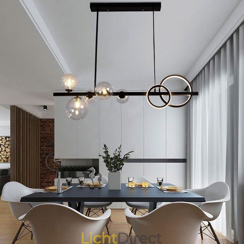 Moderne glazen bubbel hanglamp zwarte lange beugellampen