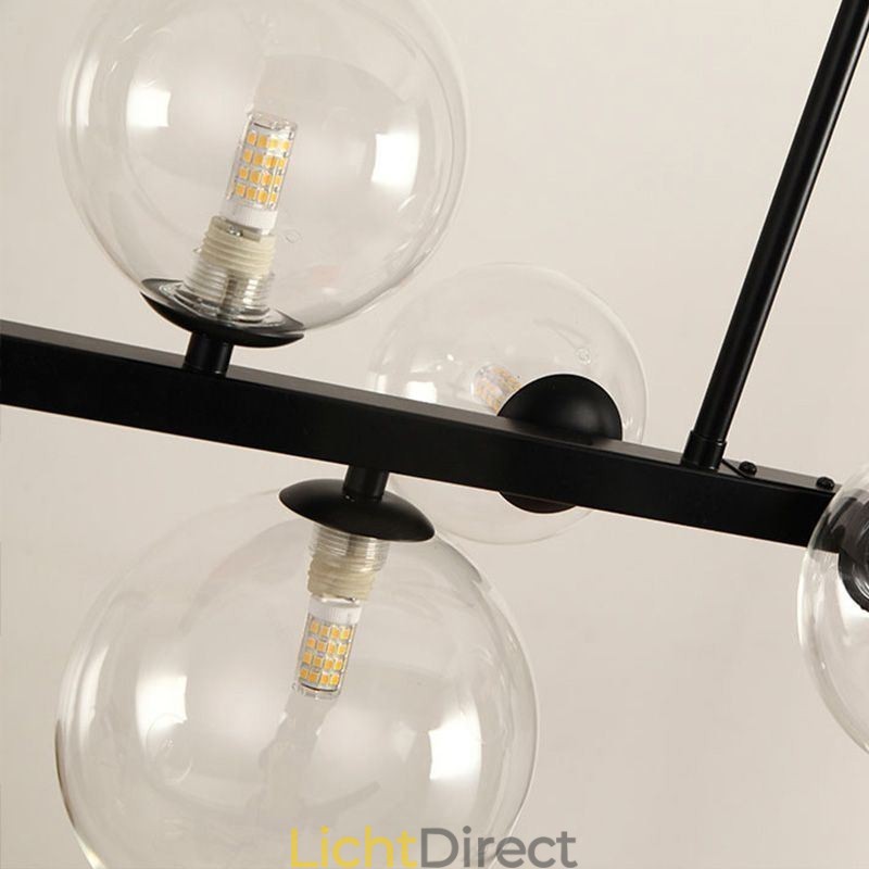 Moderne glazen bubbel hanglamp zwarte lange beugellampen
