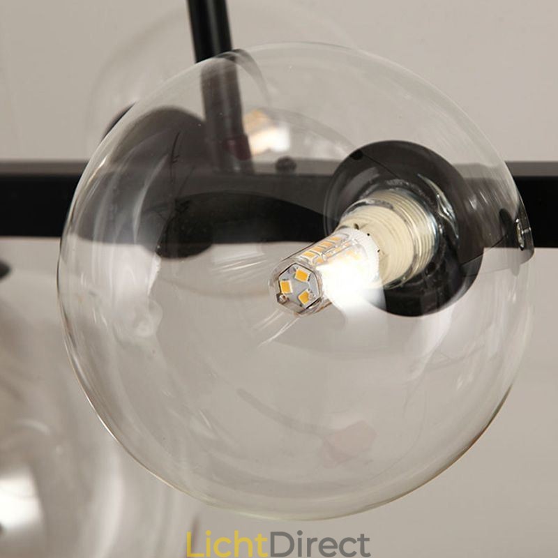 Moderne glazen bubbel hanglamp zwarte lange beugellampen