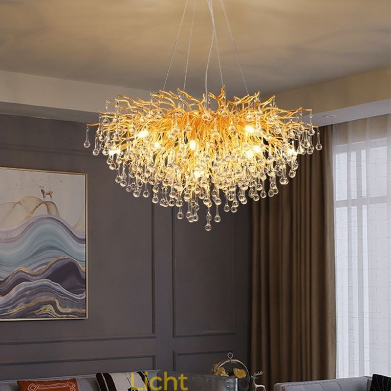Nordic Kristallen Kroonluchter Bloem Ronde Kap Luxe Gouden Hanglamp