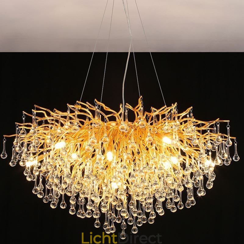 Nordic Kristallen Kroonluchter Bloem Ronde Kap Luxe Gouden Hanglamp