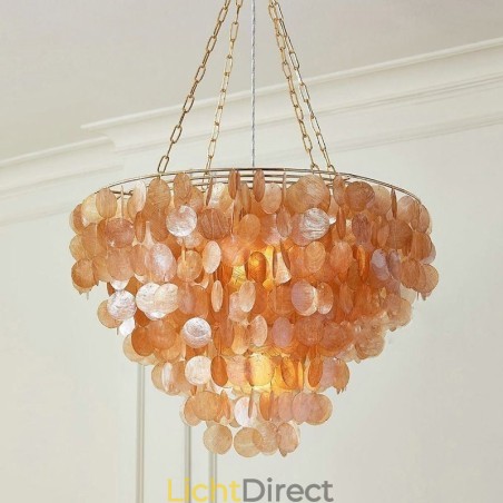 Natuurlijke schelp kroonluchter ronde gelaagde hangende lichtbruin zwart Natuurlijke schelp kroonluchter ronde gelaagde hangende lichtbruin zwart