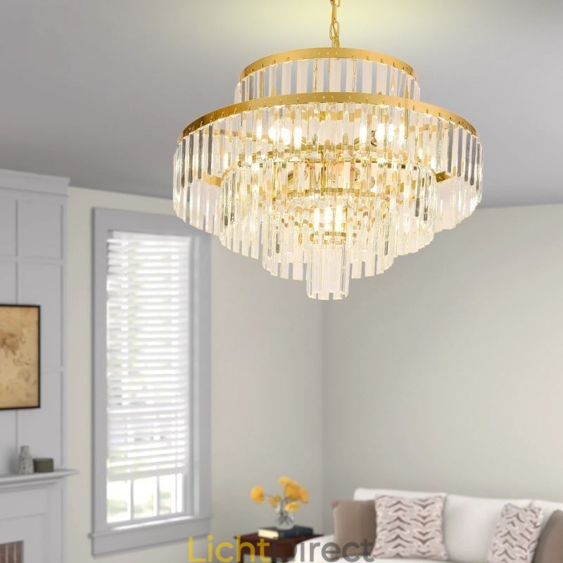 Gouden Kristallen Hanglamp 4 Lagen Plafondverlichting 7 Lampen