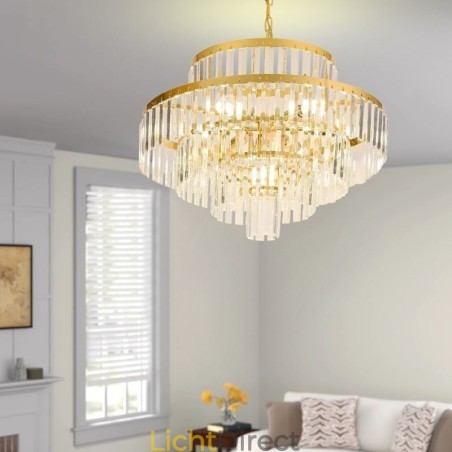 Gouden Kristallen Hanglamp 4 Lagen Plafondverlichting 7 Lampen Gouden Kristallen Hanglamp 4 Lagen Plafondverlichting 7 Lampen