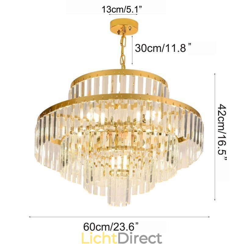 Gouden Kristallen Hanglamp 4 Lagen Plafondverlichting 7 Lampen