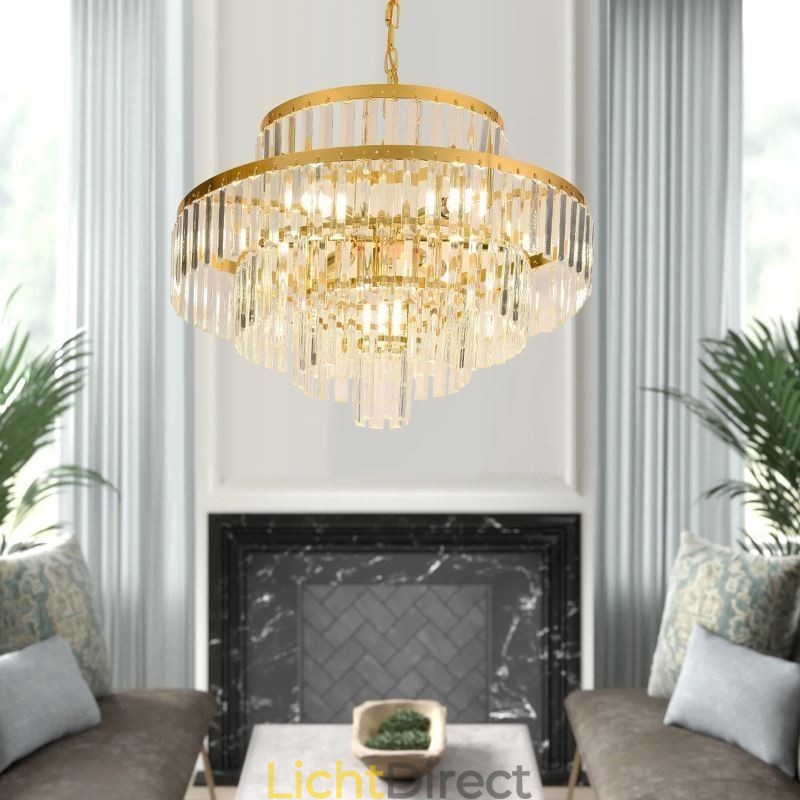 Gouden Kristallen Hanglamp 4 Lagen Plafondverlichting 7 Lampen