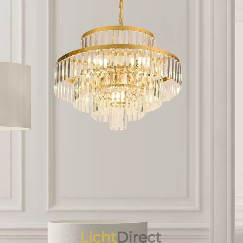 Gouden Kristallen Hanglamp 4 Lagen Plafondverlichting 7 Lampen