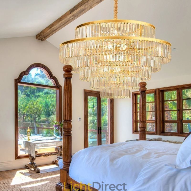 Gouden Kristallen Hanglamp 5 Lagen Plafondverlichting 7 Lampen