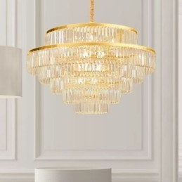 Gouden Kristallen Hanglamp 5 Lagen Plafondverlichting 7 Lampen