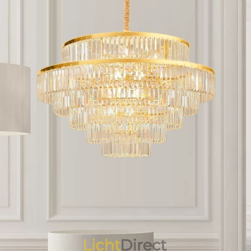 Gouden Kristallen Hanglamp 5 Lagen Plafondverlichting 7 Lampen