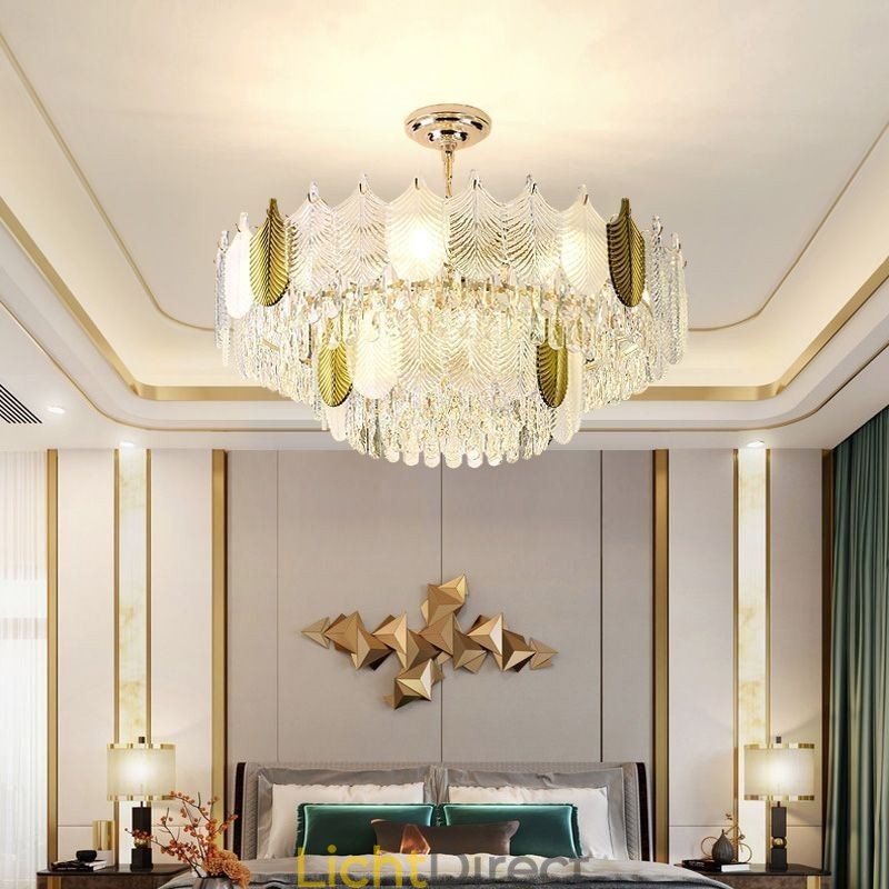 Luxe blad hanglamp kristal plafondlamp armatuur