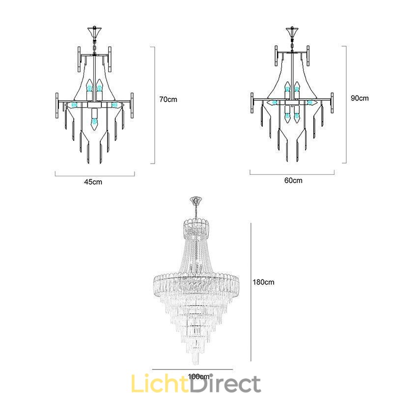 Europese elegante kristallen hanglamp kegelvormige plafondlamp