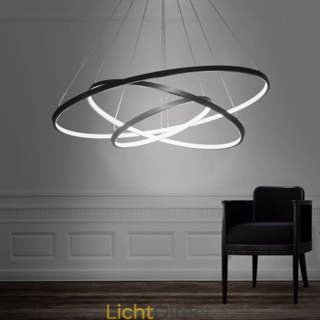 Moderne hanglamp aluminium zwart 3 ring hanglamp Moderne hanglamp aluminium zwart 3 ring hanglamp
