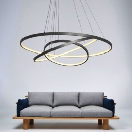Moderne hanglamp aluminium zwart 3 ring hanglamp
