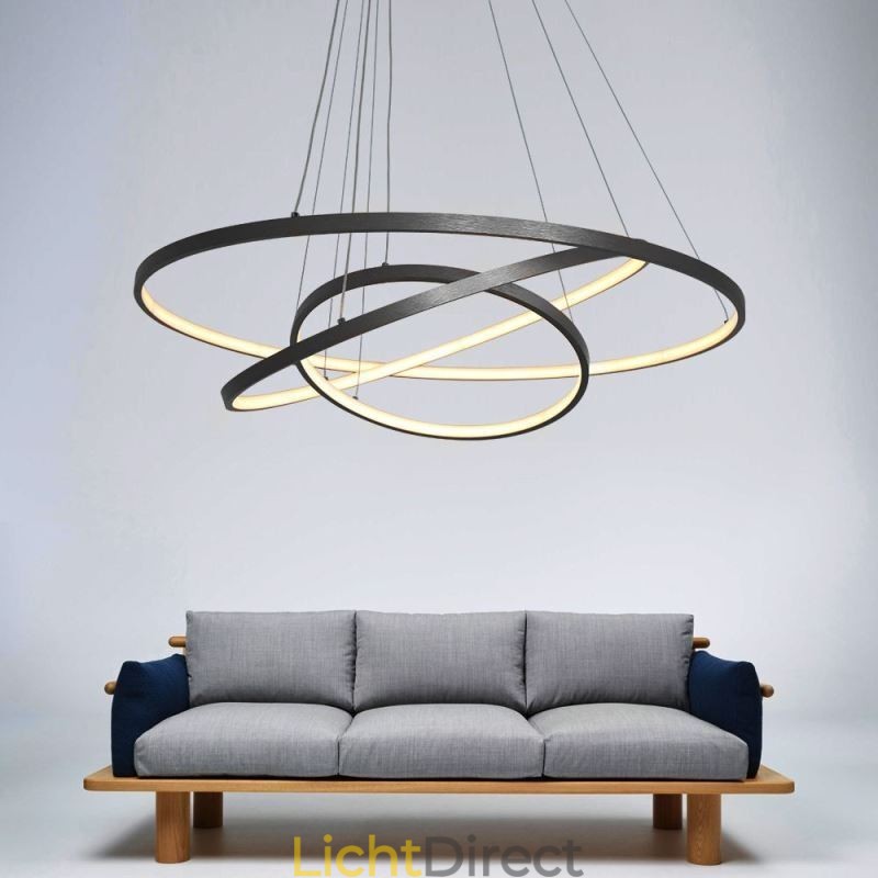 Moderne hanglamp aluminium zwart 3 ring hanglamp