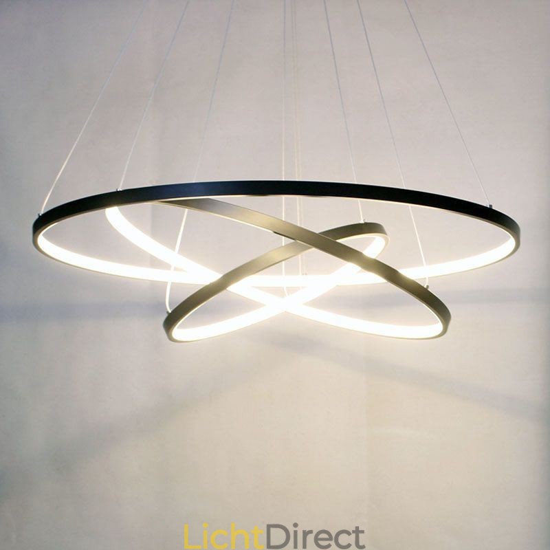 Moderne hanglamp aluminium zwart 3 ring hanglamp