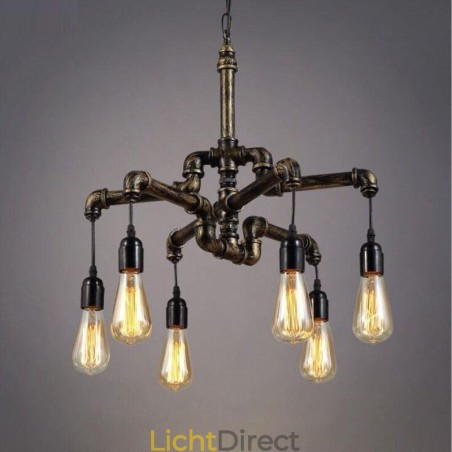 6 Licht Retro Industriële Vintage Waterpijp Hanglamp Kroonluchter Landelijke Rustieke Stijl