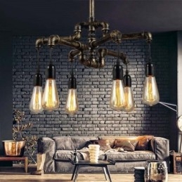 6 Licht Retro Industriële Vintage Waterpijp Hanglamp Kroonluchter Landelijke Rustieke Stijl