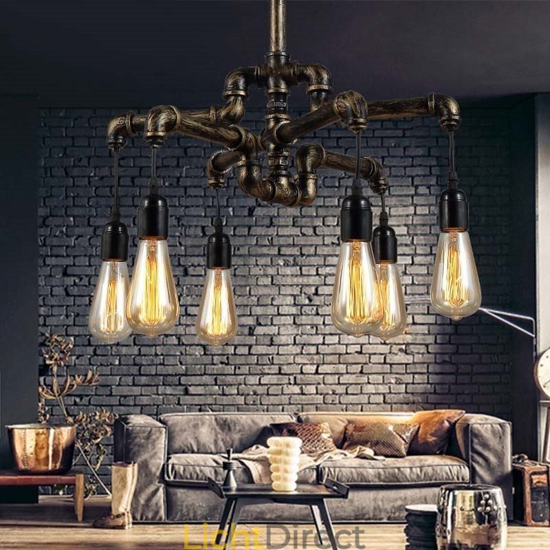 6 Licht Retro Industriële Vintage Waterpijp Hanglamp Kroonluchter Landelijke Rustieke Stijl