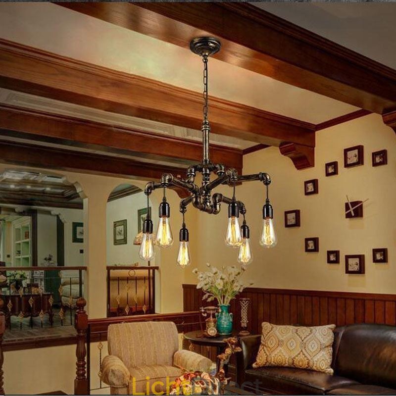 6 Licht Retro Industriële Vintage Waterpijp Hanglamp Kroonluchter Landelijke Rustieke Stijl