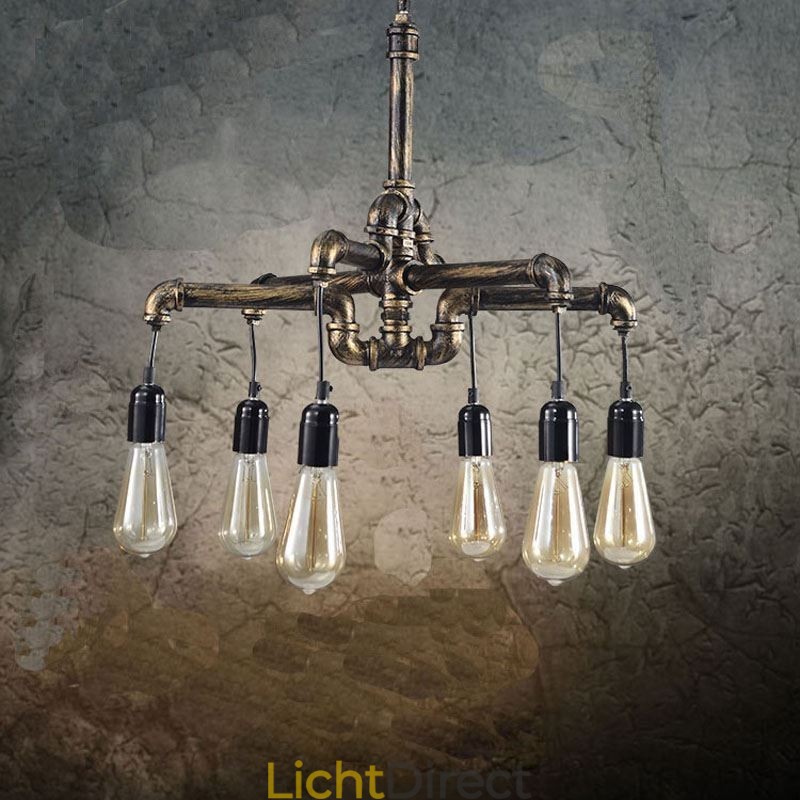 6 Licht Retro Industriële Vintage Waterpijp Hanglamp Kroonluchter Landelijke Rustieke Stijl