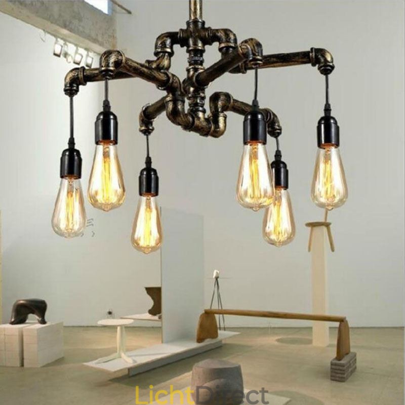 6 Licht Retro Industriële Vintage Waterpijp Hanglamp Kroonluchter Landelijke Rustieke Stijl