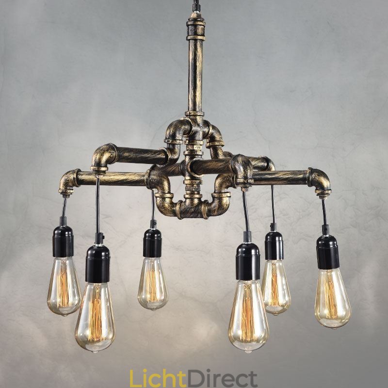 6 Licht Retro Industriële Vintage Waterpijp Hanglamp Kroonluchter Landelijke Rustieke Stijl