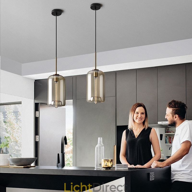 Glazen hanglamp Minimalistische cognackleurige decoratieve glazen lamp