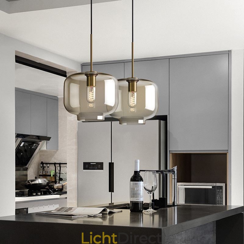 Glazen hanglamp Minimalistische cognackleurige decoratieve glazen lamp