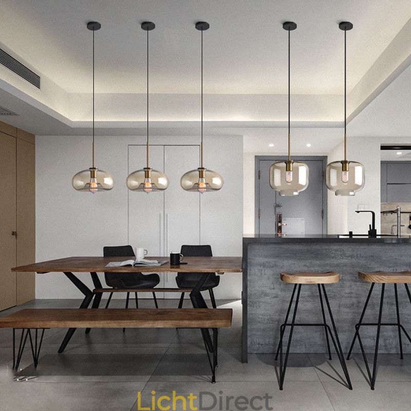 Glazen hanglamp Minimalistische cognackleurige decoratieve glazen lamp