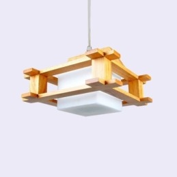 Hanglamp van eikenhout in Scandinavische stijl met lampenkap van matglas Cafe