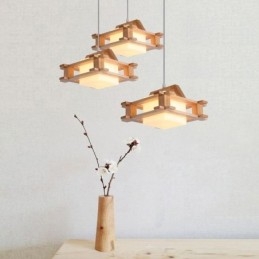 Hanglamp van eikenhout in Scandinavische stijl met lampenkap van matglas Cafe