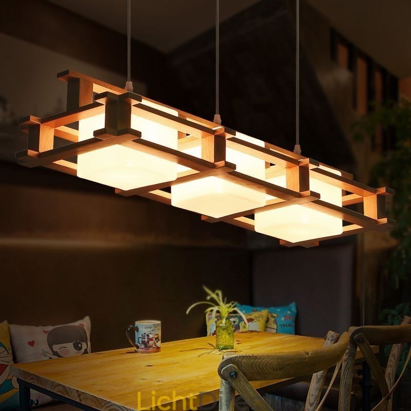 Creatieve 3-lichts eikenhouten hanglamp Decoratieve houten plafondlamp Café