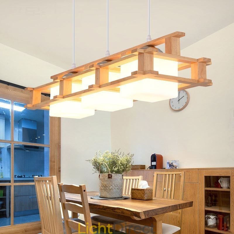 Creatieve 3-lichts eikenhouten hanglamp Decoratieve houten plafondlamp Café