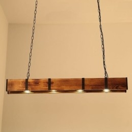 Hanglamp in industriële stijl, rechthoekig, houten plafondlamp, eiland