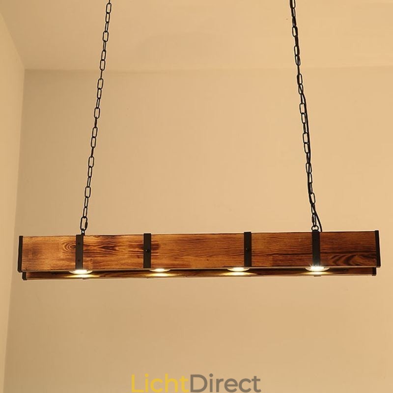 Hanglamp in industriële stijl, rechthoekig, houten plafondlamp, eiland