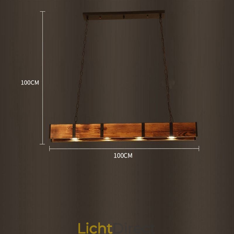 Hanglamp in industriële stijl, rechthoekig, houten plafondlamp, eiland