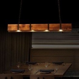 Hanglamp in industriële stijl, rechthoekig, houten plafondlamp, eiland