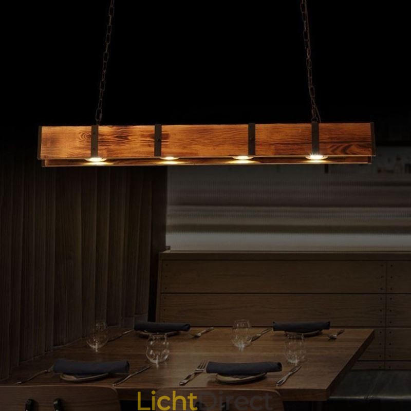 Hanglamp in industriële stijl, rechthoekig, houten plafondlamp, eiland