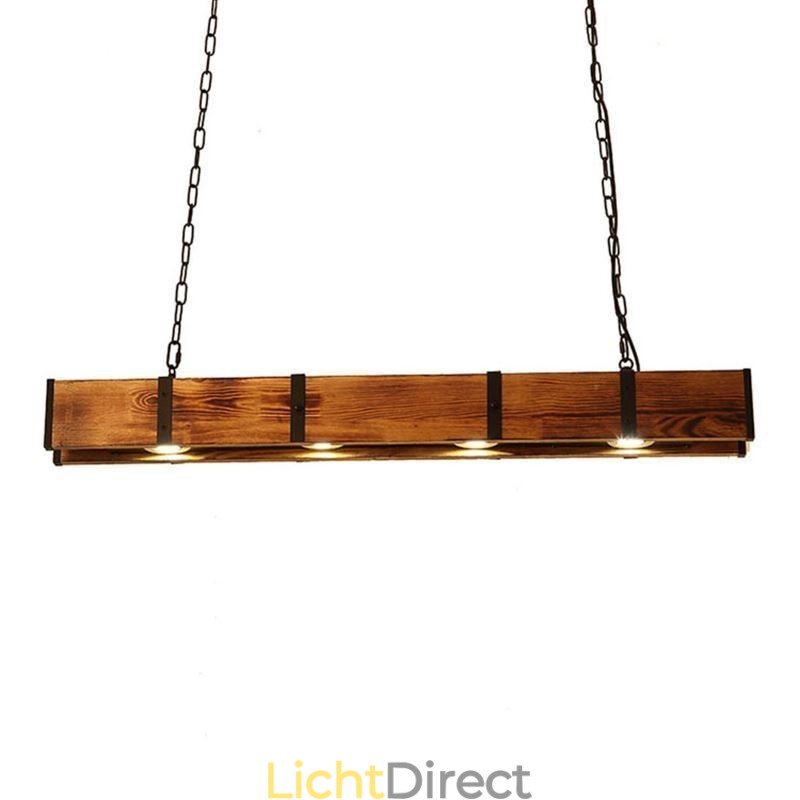 Hanglamp in industriële stijl, rechthoekig, houten plafondlamp, eiland