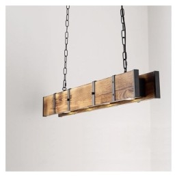 Hanglamp in industriële stijl, rechthoekig, houten plafondlamp, eiland
