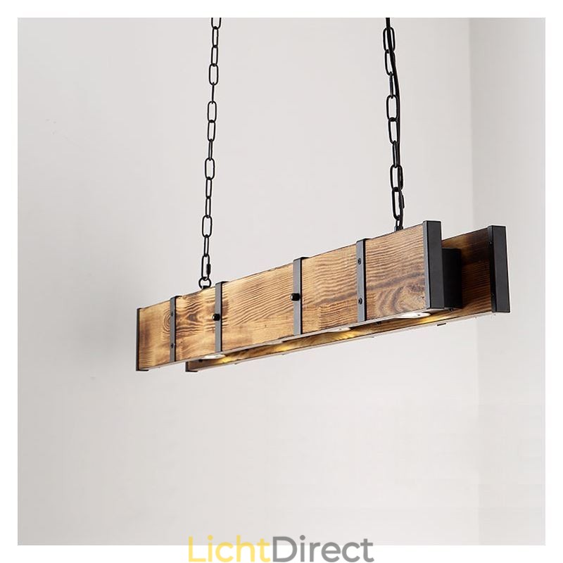 Hanglamp in industriële stijl, rechthoekig, houten plafondlamp, eiland