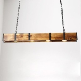 Hanglamp in industriële stijl, rechthoekig, houten plafondlamp, eiland