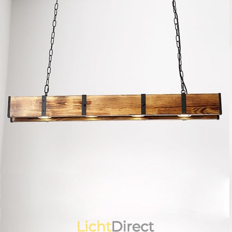 Hanglamp in industriële stijl, rechthoekig, houten plafondlamp, eiland