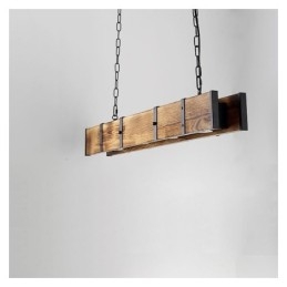 Hanglamp in industriële stijl, rechthoekig, houten plafondlamp, eiland