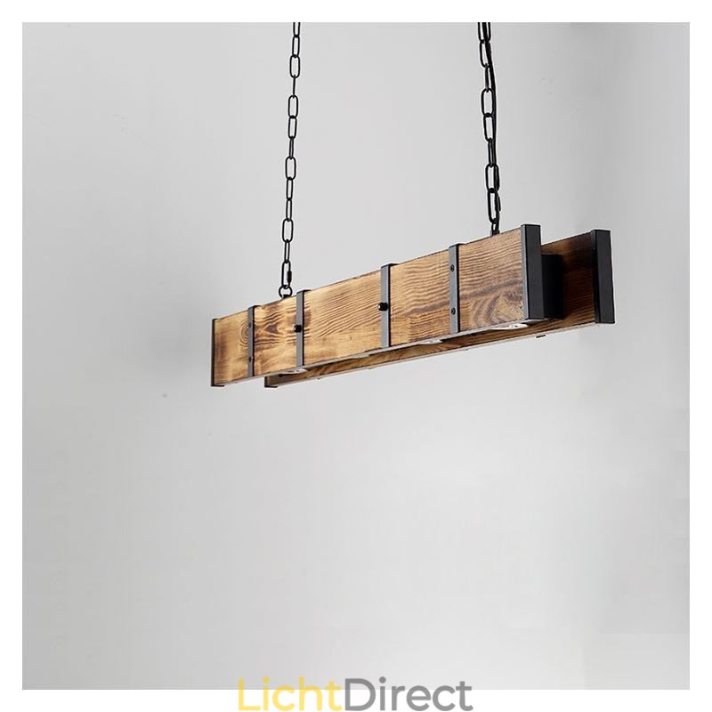 Hanglamp in industriële stijl, rechthoekig, houten plafondlamp, eiland