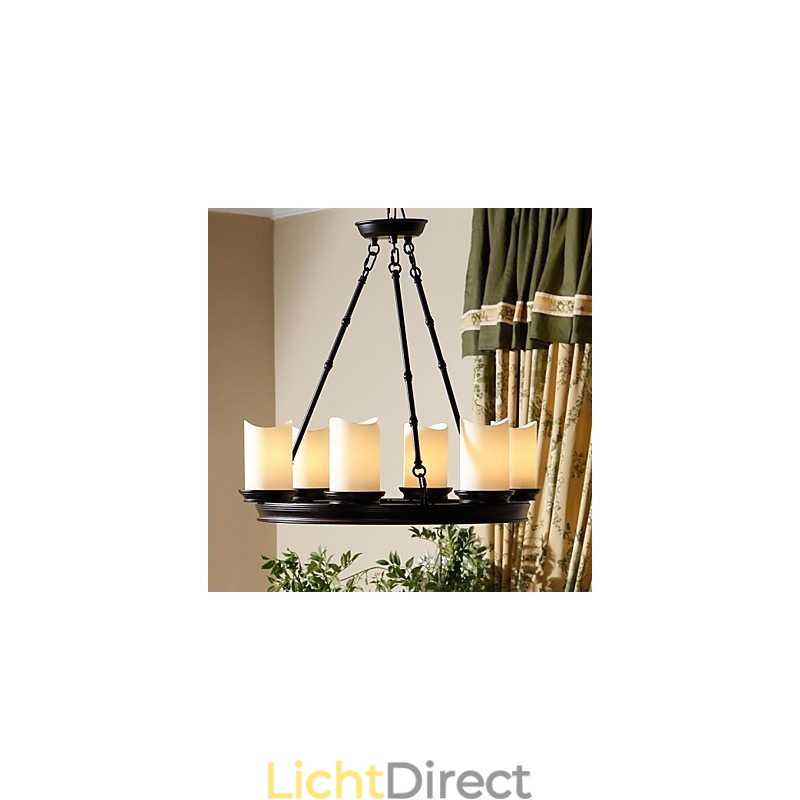 Vintage kroonluchter 6 lampen staal en glas